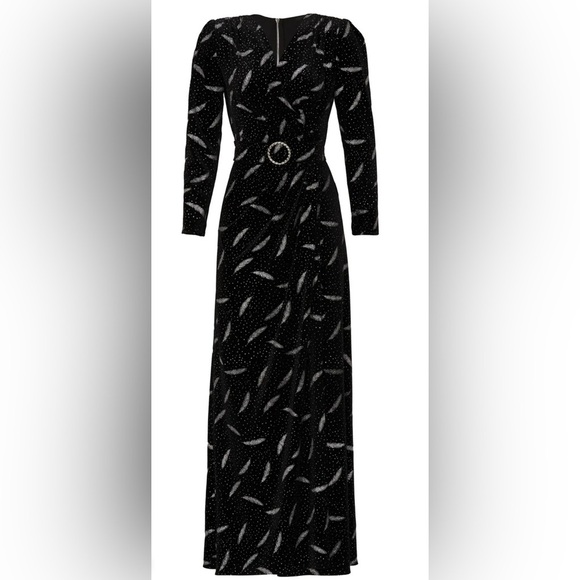 Carina Velvet Gown - Elegant Black and White Patterned Dress - Picture 3 of 14